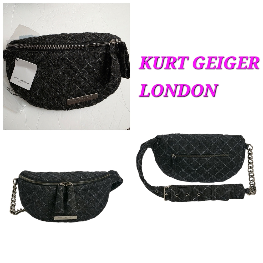 Kurt Geiger Black Quilted Chain-Trim Belt Bag